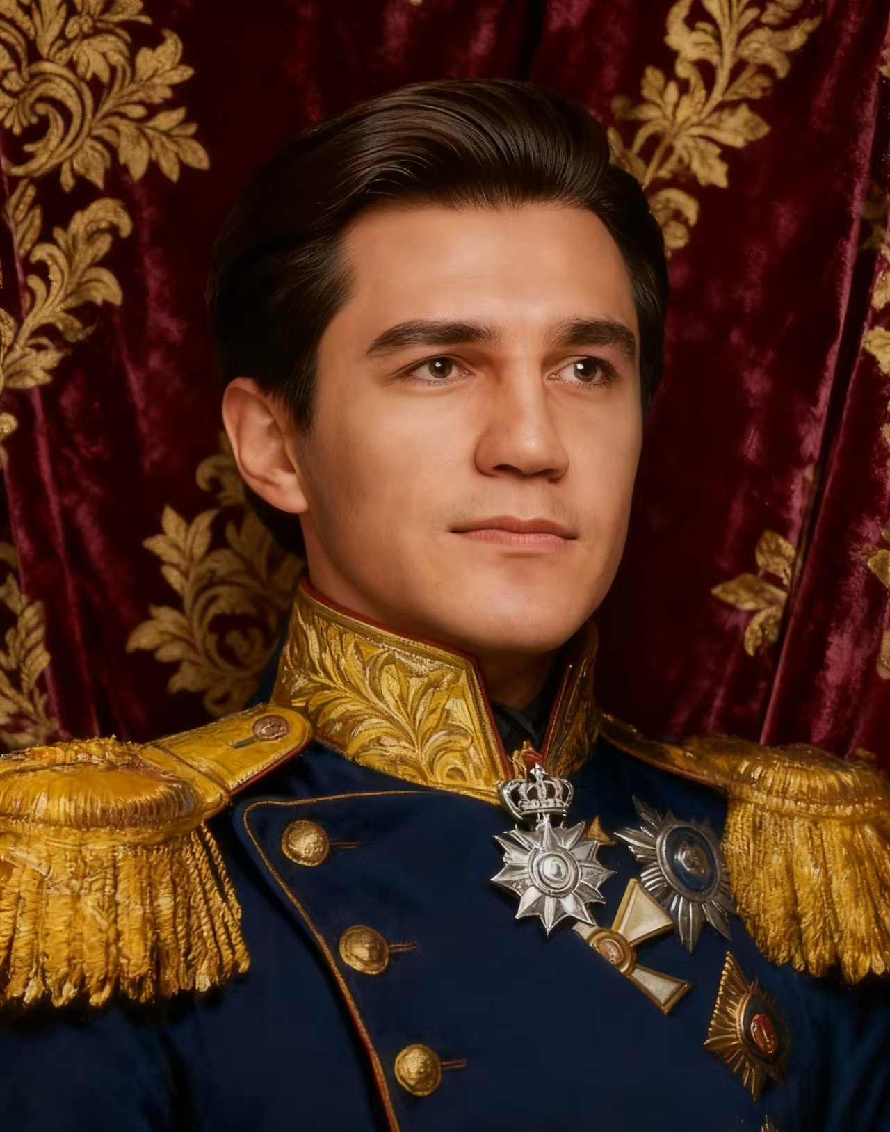 Court Gentleman in Military Uniform Adorned with Medals