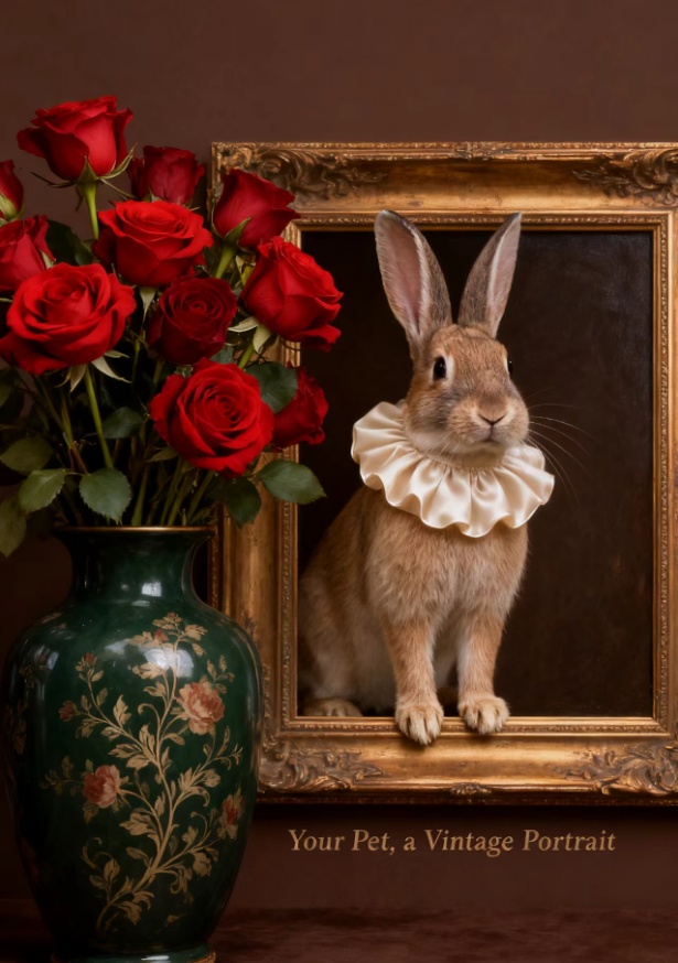Noble Rabbit Gentleman Beside Red Roses